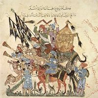 Caravane de pèlerins, manuscrit des Maqâmât d'Harîrî Schefer (1237) Département des manuscrits orientaux, BNF