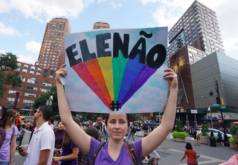 Manifestante à New York contre Jair Bolsonaro, le 29 septembre 2018