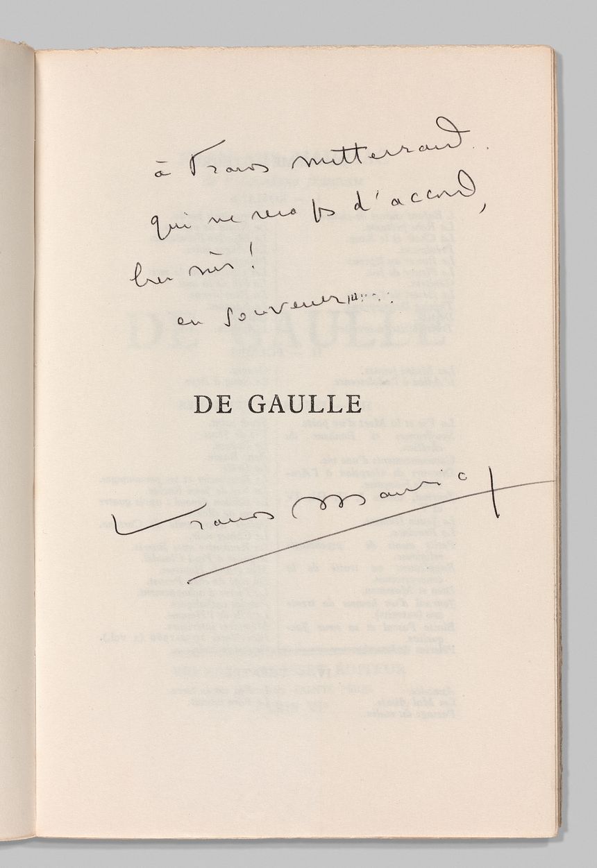 Dédicace de François Mauriac à François Mitterrand, 1964.