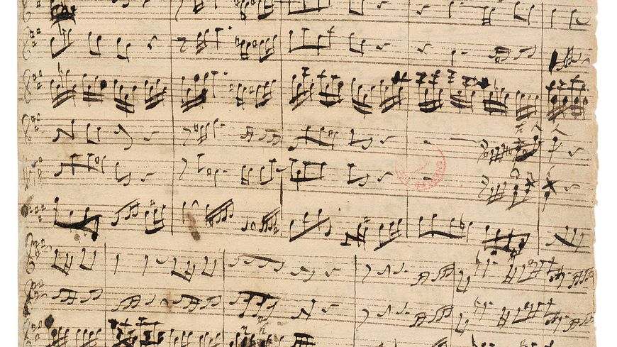 Johann SebastianBach, Du Friedefürst, Herr Jesu Christ, BWV 116, manuscrit autographe à l’encre noire, 1724, 35 × 21 cm, Musique,MS-1, f. 3.