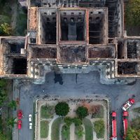Musée national de Rio de Janeiro, au lendemain de l'incendie qui a détruit ses collections (3 septembre 2018)