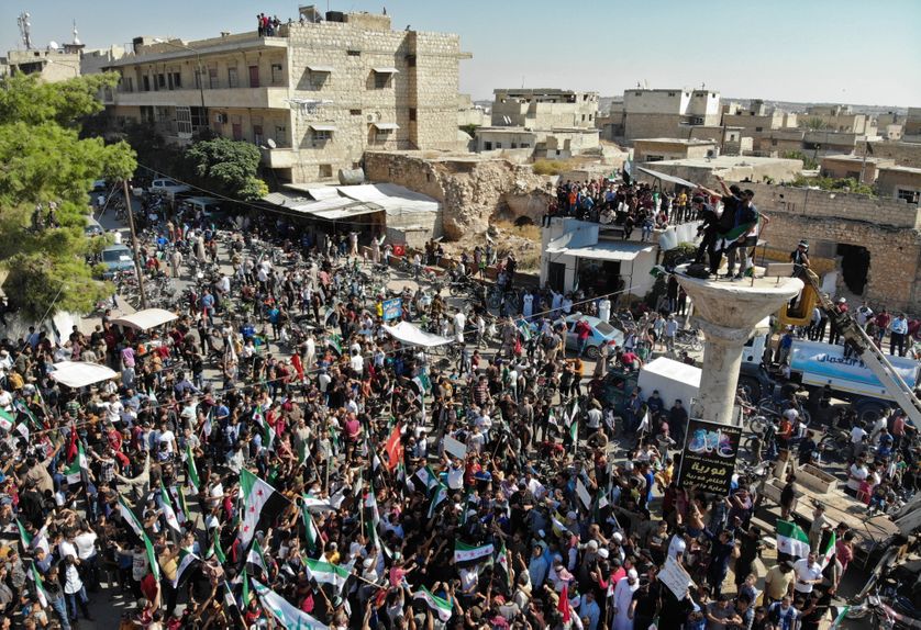 A Maaret al-Numan, ville rebelle située au nord de la province kurde d'Idlib, des manifestations marquent l’opposition au régime de Damas.