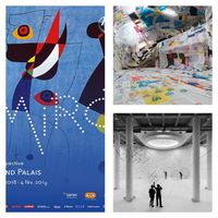 à gauche : l'affiche de l'exposition Joan Miró (© Successió Miró / Adagp, Paris 2018), à droite : "Carte blanche à Tomas Saraceno" (© Andrea Rossetti, 2018)