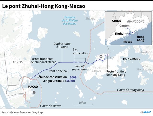 Le pont géant entre la Chine, Macao et Hong Kong