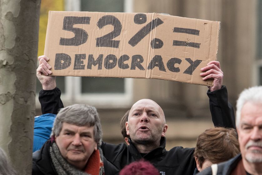 Partisans du Brexit lors d'une marche à Leeds en mars 2018