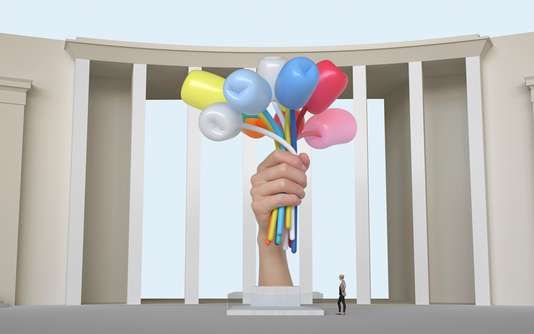 Image de synthèse figurant le projet de sculpture intitulée "Bouquet of tulips" du plasticien américain Jeff Koons