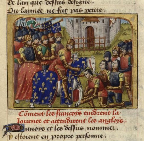 Vigiles de Charles VII, fol. 215, Adoubement des chevaliers, XVe siècle