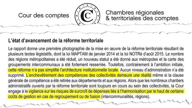 La Cour des comptes engage à la vigilance sur les risques de surcroîts de dépenses en cas de fusion dans son rapport sur la situation financière des collectivités territoriales, en octobre 2017.