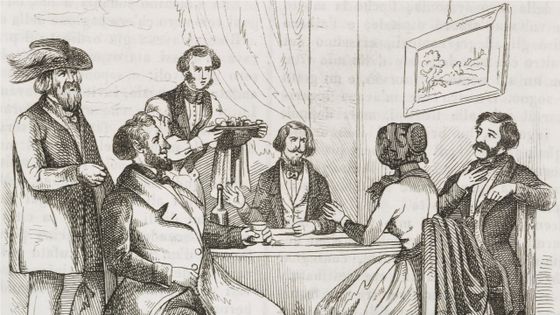 Un dîner dans la villa Rossini, gravure extraite du "giornale letterario e di belle arti", 1849 ©Getty