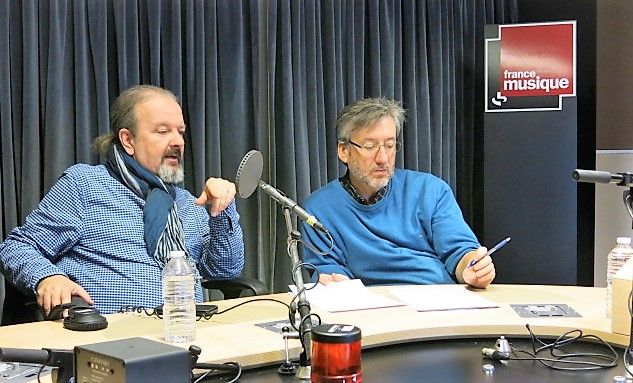 France Musique, studio 131... Le compositeur François Paris & Arnaud merlin , le producteur de l'émission (g. à d.)