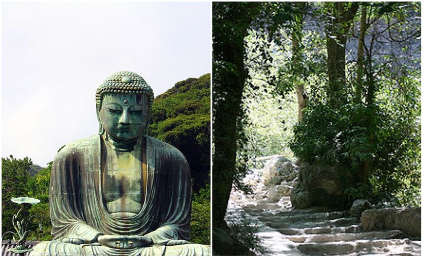 Le Grand Bouddha, Kamakura, Japon/Accès à la Fontaine de Vaucluse où Pétrarque a séjourné.