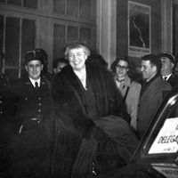 Eleanor Roosevelt, épouse du président américain Théodore Roosevelt, l'une des artisans de la Déclaration universelle des droits de l'homme, Paris, 6 novembre 1951