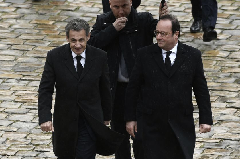 Nicolas Sarkozy et François Hollande, le 28 mars 2018.