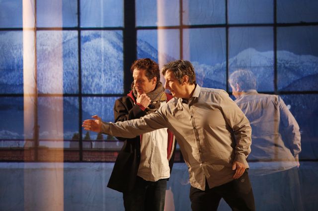 Kanata, de gauche à droite Sébastien Brottet-Michel et Robert Lepage Cartoucherie répétitions février 2018