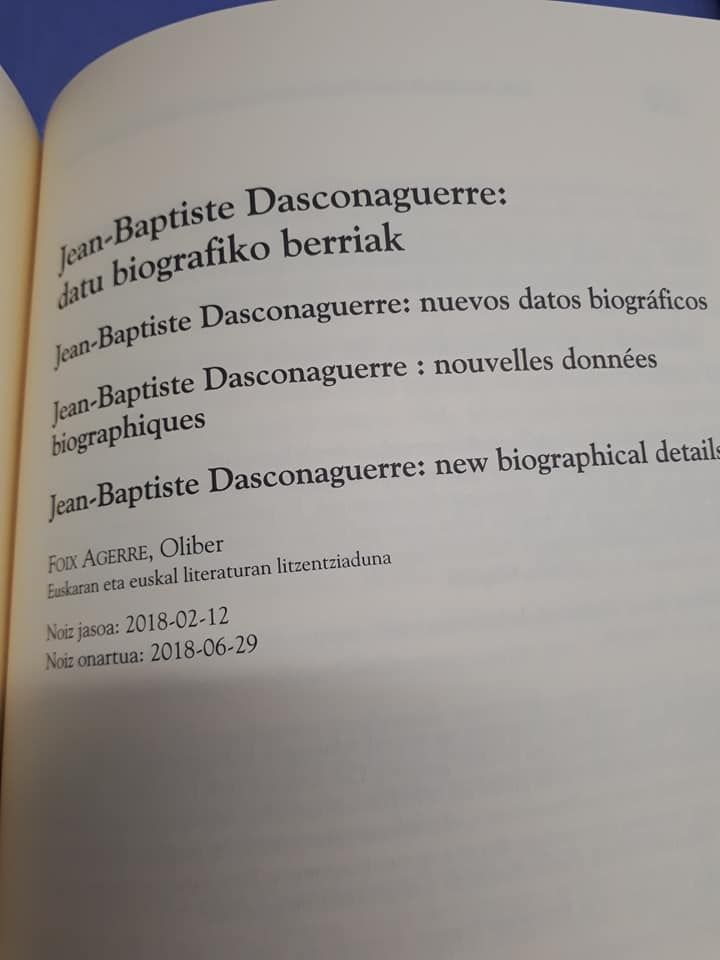 Oliber Foix Agerre-n artikuluaren aurkezpena