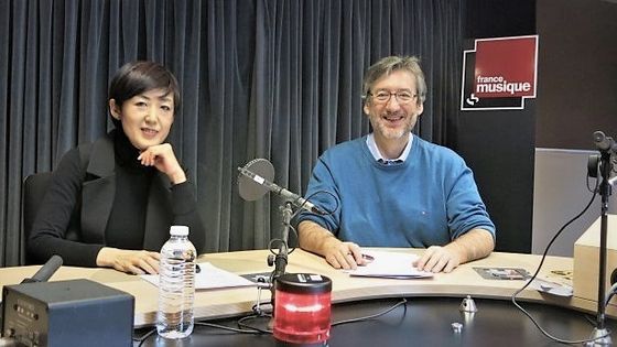 France Musique, studio 131... La compositrice Noriko Baba & Le producteur Arnaud Merlin ©Radio France - Annick Haumier