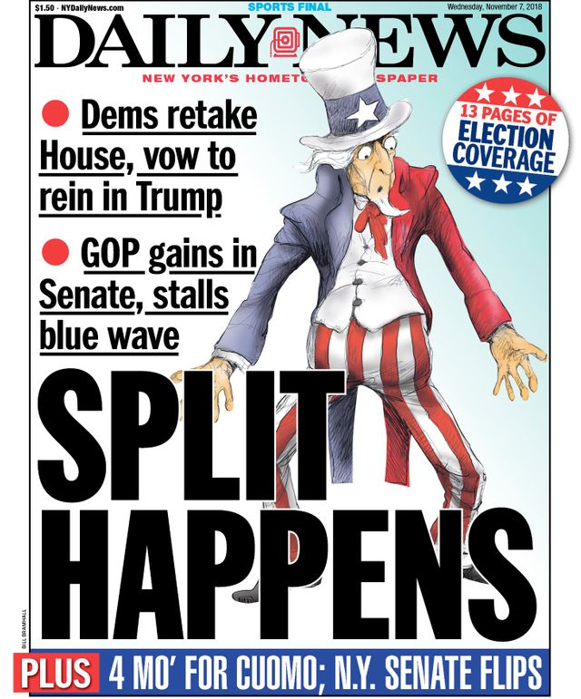 Le Daily News titre sur "la division" du pays, montrant un Oncle Sam perplexe