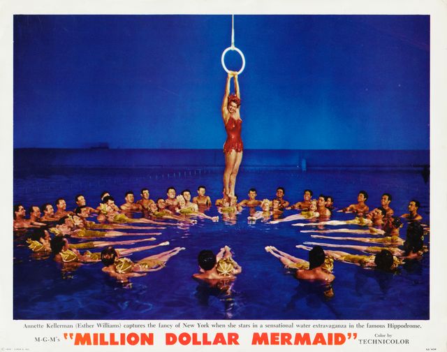 Affiche du film “Million Dollar Mermaid”, de Mervyn LeRoy en 1952, où Esther Williams joue le rôle d'Annette Kellerman, la toute première "sirène" d'Hollywood et star des ballets aquatiques.