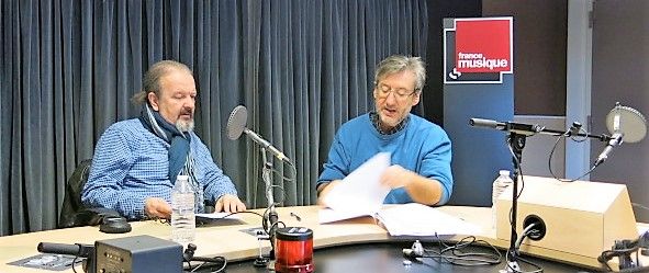 France Musique, studio 131... Le compositeur François Paris & Arnaud merlin , le producteur de l'émission (g. à d.)