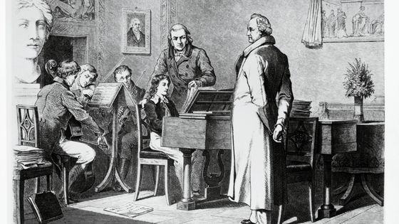 Felix Mendelssohn jouant au piano pour l'écrivain Johann Wolfgang von Goethe (gravure) ©Getty - DeAgostini