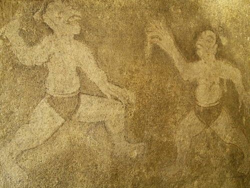 Représentation du Ssireum retrouvée dans l'ensemble des tombes de Koguryo