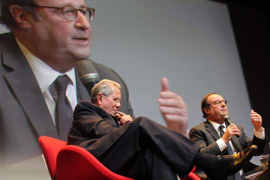 François Hollande à Rennes le 1er novembre 2018 lors d'un débat avec Jean-Louis Debré organisé par le festival du film politique Politikos.