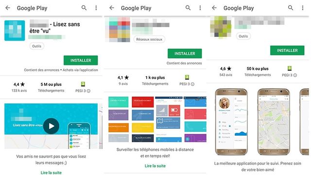 Trois exemples parmi le (large) choix d'applications permettant de tracer à distance le téléphone d'un proche