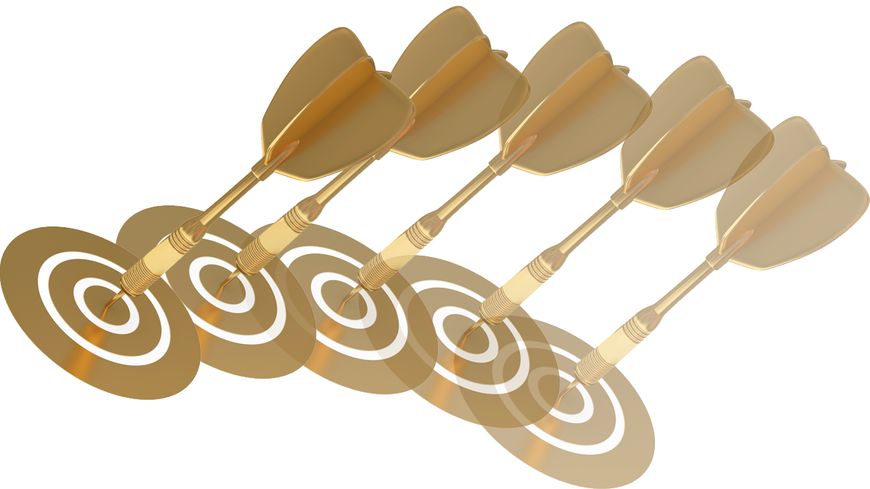 5 fléchettes dans 5 disques d'or