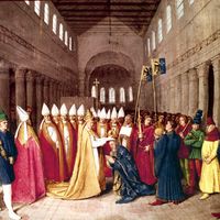 Le Couronnement de Charlemagne (An 800) Grandes Chroniques de France par Jean Fouquet 1455-1460