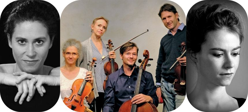 De gauche à droite : Eugénie Warnier, le Quatuor Les Heures du jour et Marine Thoreau La Salle