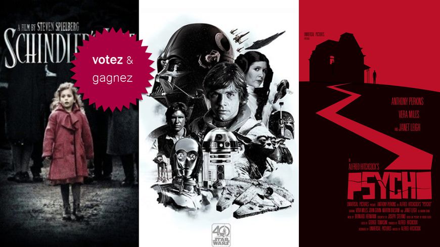 Affiches/Visuels des films La Liste de Schindler, Star Wars et Psychose