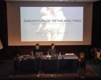 Diana Soh, composer and Grégoire Lorieux, tutor, present the work for Arboretum : of myths and trees