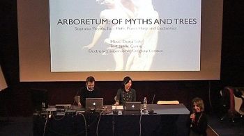 Diana Soh, composer and Grégoire Lorieux, tutor, present the work for Arboretum : of myths and trees