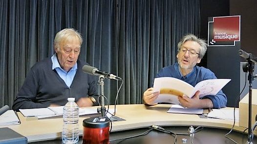 France Musique, studio 131... Le compositeur Guy Reibel & Le producteur Arnaud Merlin (g. à d.)