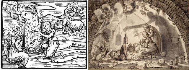Sorcières cuisinant de jeunes enfants (gravure de 1608) © Historica Graphica Collection / Heritage Images / Getty Images. Cuisine de sorcières (attribué autour de 1600)