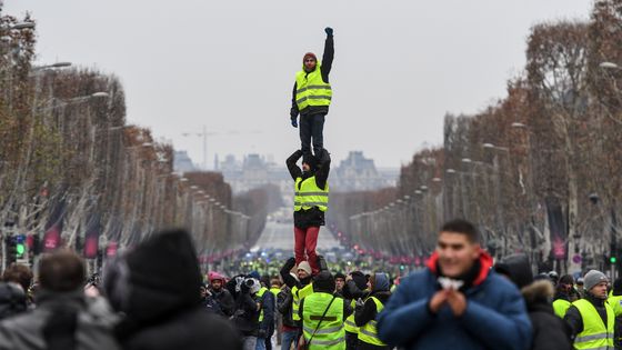 Des gilets jaunes dans la lutte à Paris ©AFP - CHRISTOPHE ARCHAMBAULT