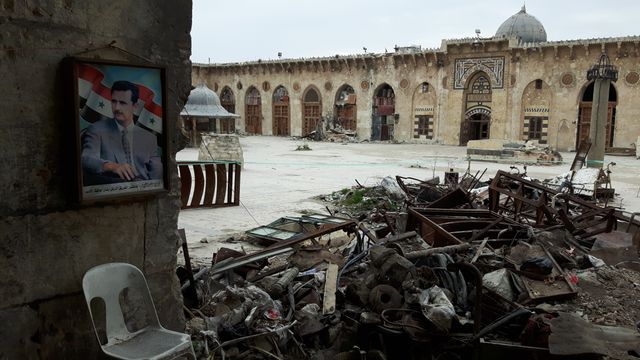 La mosquée des Omeyyades d'Alep au printemps 2017, trois après la reprise de la ville par les forces gouvernementales syriennes