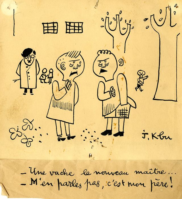 Un dessin de jeunesse de Cabu visible dans l'exposition "K-Bu avant Cabu. Tout commence à Châlons" à Châlons-en-Champagne