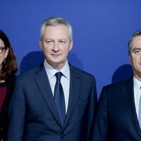 Cecilia Malmstrom (Commissaire au commerce européen), Bruno Le Maire (Ministre français des Finances) et Roberto Azevedo (DG de l'OMC), il y a un mois à Paris