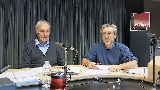 France Musique, studio 131... Le compositeur Guy Reibel & Le producteur Arnaud Merlin (g. à d.) ©Radio France - Annick Haumier