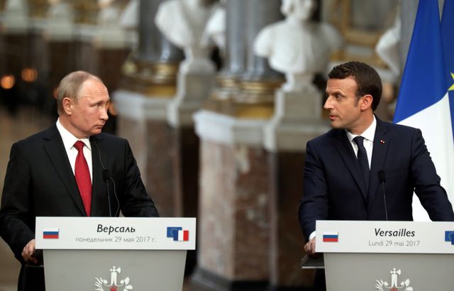 Vladimir Poutine et Emmanuel Macron le 29 mai 2017 à Versailles