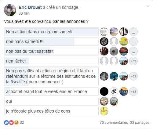 Le sondage lancé par Eric Drouet sur Facebook