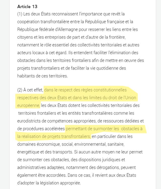 Une partie de l'article 13 du traité