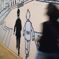 Image de Tintin et du Capitaine Haddock au Centre belge de la bd Musée de Bruxelles