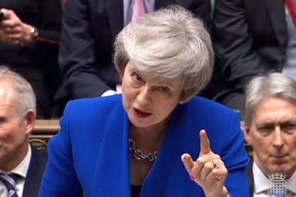 Brexit : Le Premier ministre britannique Theresa May répondre à une motion de censure lors d'un débat à la Chambre des communes à Londres le 16 janvier 2019 (capture vidéo) Brexit : Le Premier ministre britannique Theresa May répondre à une motion de censure lors d'un débat à la Chambre des communes à Londres le 16 janvier 2019 (capture vidéo)