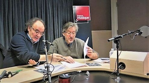France Musique, studio 131... Le compositeur José Manuel López López & Arnaud Merlin, producteur de l'émission (g. à d.)