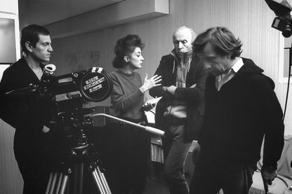 Eric Rohmer, Pascale Ogier et Tcheky Karyo, sur le tournage Les nuits de la pleine lune Eric Rohmer, Pascale Ogier et Tcheky Karyo, sur le tournage Les nuits de la pleine lune