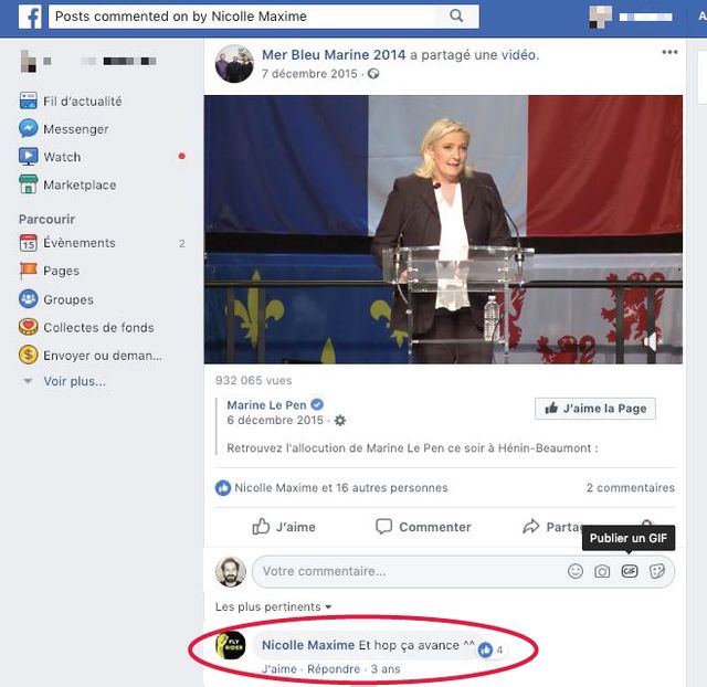 Sur Facebook, Maxime Nicolle a commenté ce discours de Marine Le Pen après le premier tour des régionales de 2015