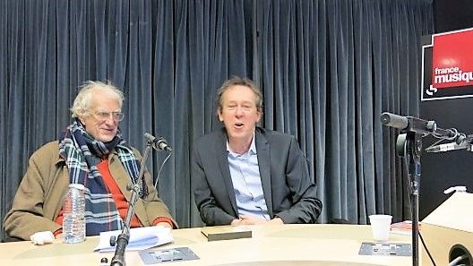 France Musique, studio 131... Cinéaste et cinéphile, Bertrand Tavernier & Le producteur Benoît Duteurtre (g. à d.)
