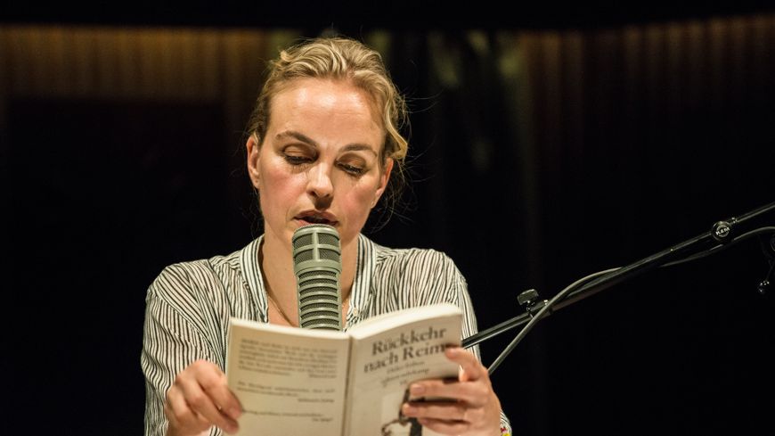 Nina Hoss dans la version allemande de "Retour à Reims", mis en scène par Thomas Ostermeier, septembre 2017